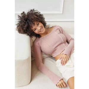 Women's Urban Outfitters Pink Waffle Knit Crop Top S Out from Under cozycore